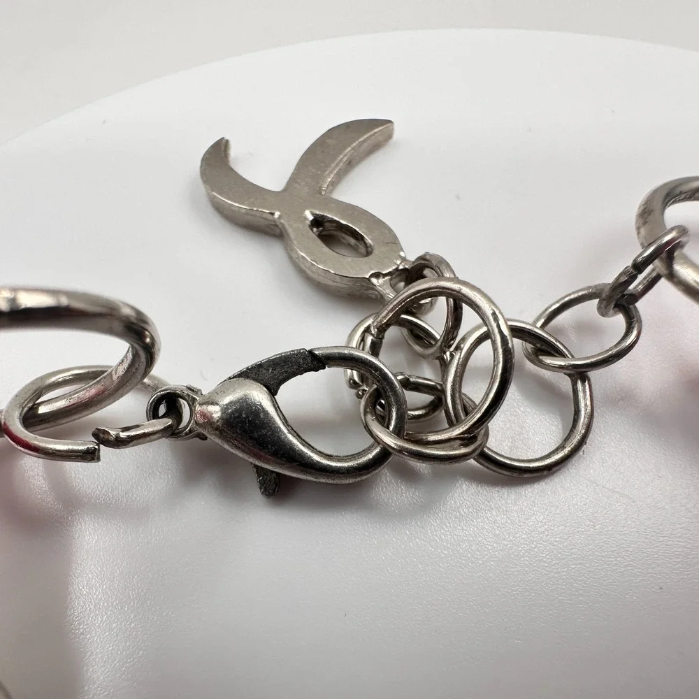 Vintage 90s Silk‎ Ribbon Breast Cancer Awareness Bracelet Silver Tone Beaded Y2K